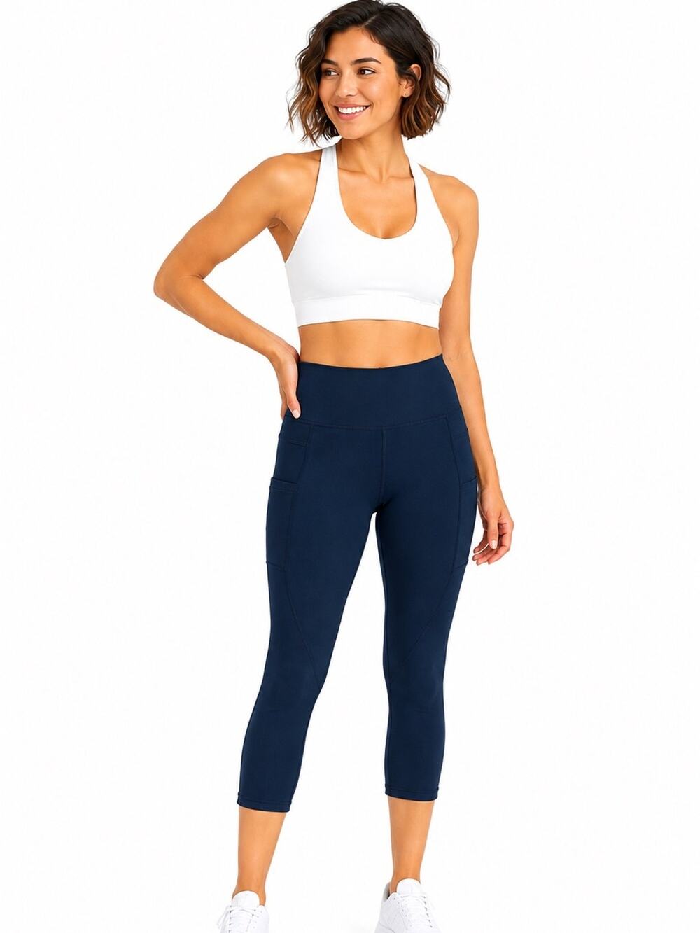 ZYIA ACTIVE Navy Blue Cropped Skinny Leggings Yoga Pants Pockets Workout 8 / 10